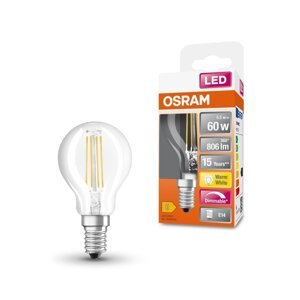 Stmívatelná LED průhledná žárovka E14 6,5 W CLASSIC P, teplá bílá