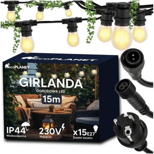 Zahradní girlanda 15m + 16x 1W LED žárovka