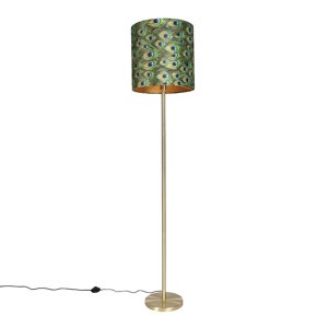 Stojací lampa mosazná s pávím odstínem 40 cm - Simplo